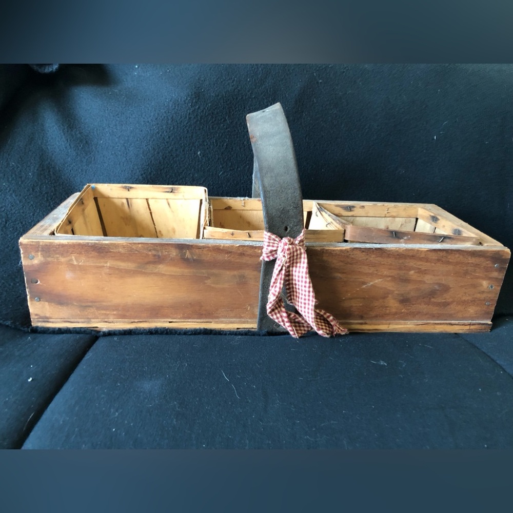 Handmade Primitive Vintage Wooden Box with Leather Strap/Handle